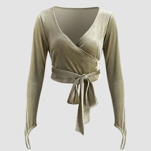 Cider Pale Sage Velvet Wrap Top